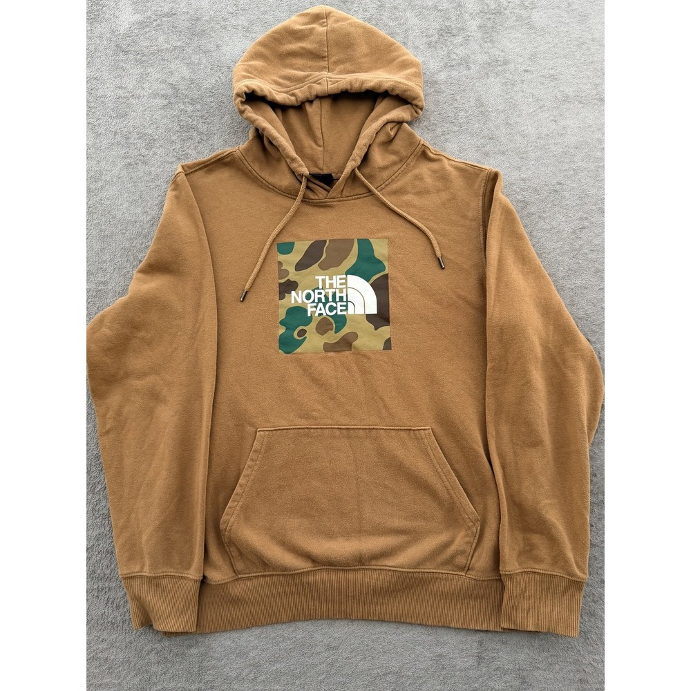 The North Face Hoodie Sweatshirt Mens Medium Brown Pullover Fleece Camo Box Logo